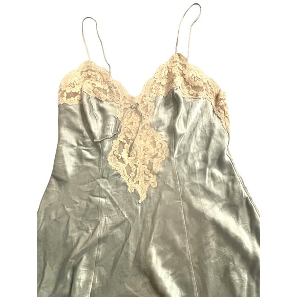Vintage Victorian Secret Satin & Lace Chemise Nightgown Slip Dress w Spaghetti S - Picture 14 of 16